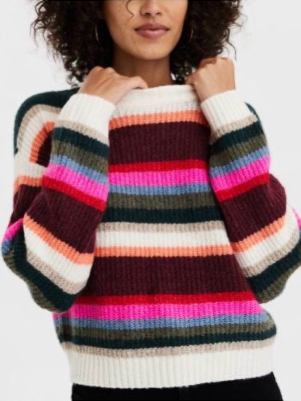 American Eagle Multi Color Striped Crop Sweater Women’s Small Boho Casual Chunky